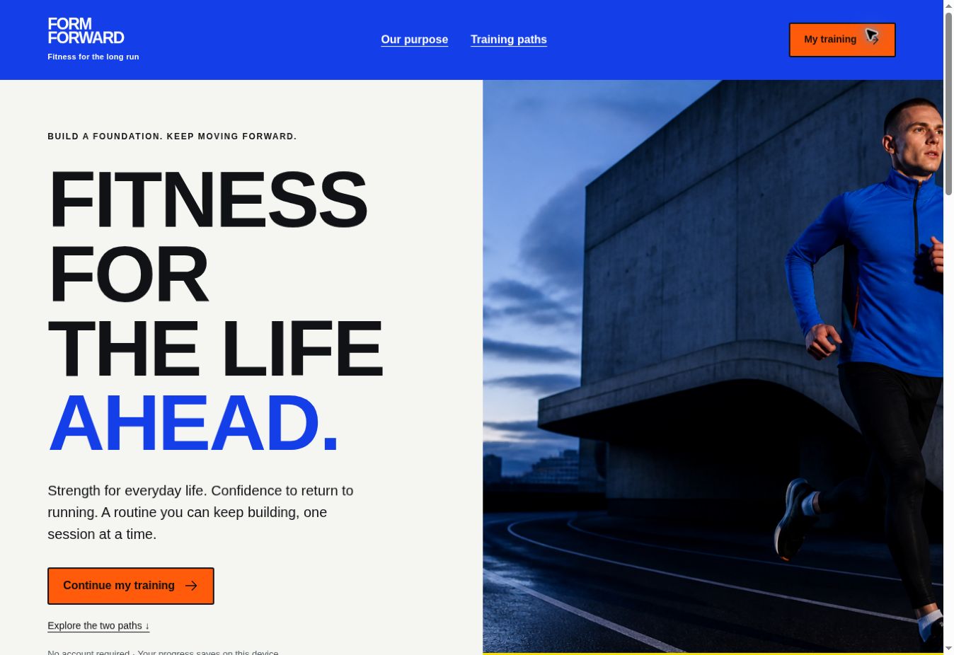 Form Forward’s live introduction, with its Fitness for the Life Ahead headline and runner illustration