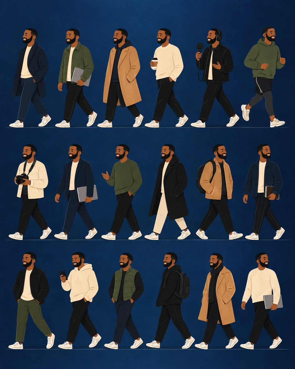 An illustrated lineup of Jeremy as a technologist, photographer, storyteller, and everyday creative